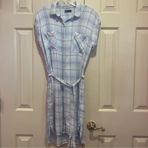 GAP Plaid Midi Shirt Dress with Waist Tie Pockets Size M Blue